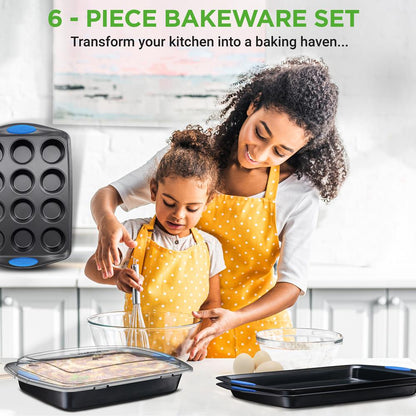 Nonstick Bakeware Set 6-Piece Easy Clean Carbon Steel Gray