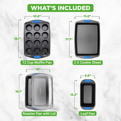 Nonstick Bakeware Set 6-Piece Easy Clean Carbon Steel Gray