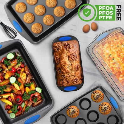 Nonstick Bakeware Set 6-Piece Easy Clean Carbon Steel Gray