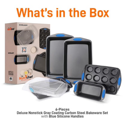 Nonstick Bakeware Set 6-Piece Easy Clean Carbon Steel Gray