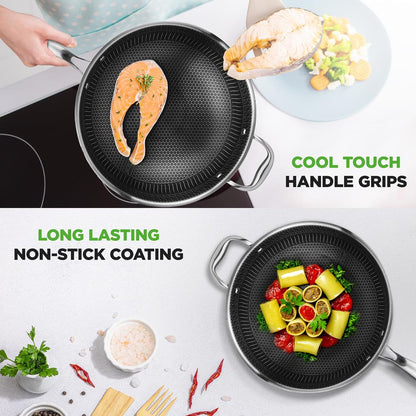12" Stainless Steel Wok - Quick Heat, Non-Stick, Scratch-Resistant