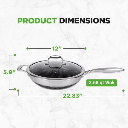 12" Stainless Steel Wok - Quick Heat, Non-Stick, Scratch-Resistant