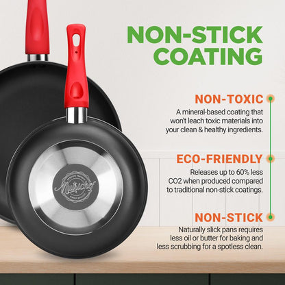 21-Piece Nonstick Cookware Set - Even Heat, Cool-Touch Handles, Red