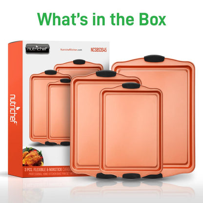 3-Piece Nonstick Bakeware Set - Flexible Carbon Steel, Silicone Handles