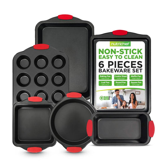 6-Piece Nonstick Bakeware Set, Carbon Steel, Red Silicone Handles