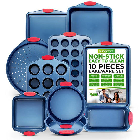 10-Piece Nonstick Bakeware Set - Easy Clean Carbon Steel, Blue