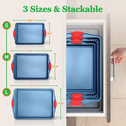 3-Piece Nonstick Cookie Sheets Set, Carbon Steel, Blue