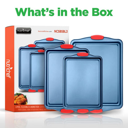 3-Piece Nonstick Cookie Sheets Set, Carbon Steel, Blue