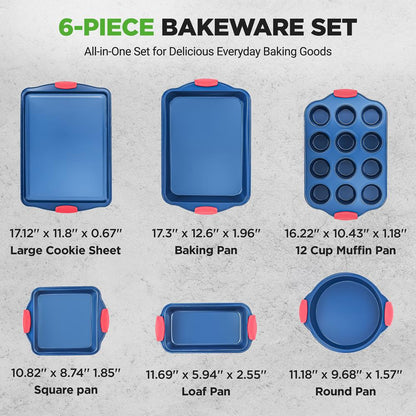 6-Piece Nonstick Bakeware Set, Easy Release Carbon Steel, Blue Coating
