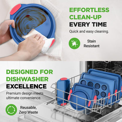 6-Piece Nonstick Bakeware Set, Easy Release Carbon Steel, Blue Coating