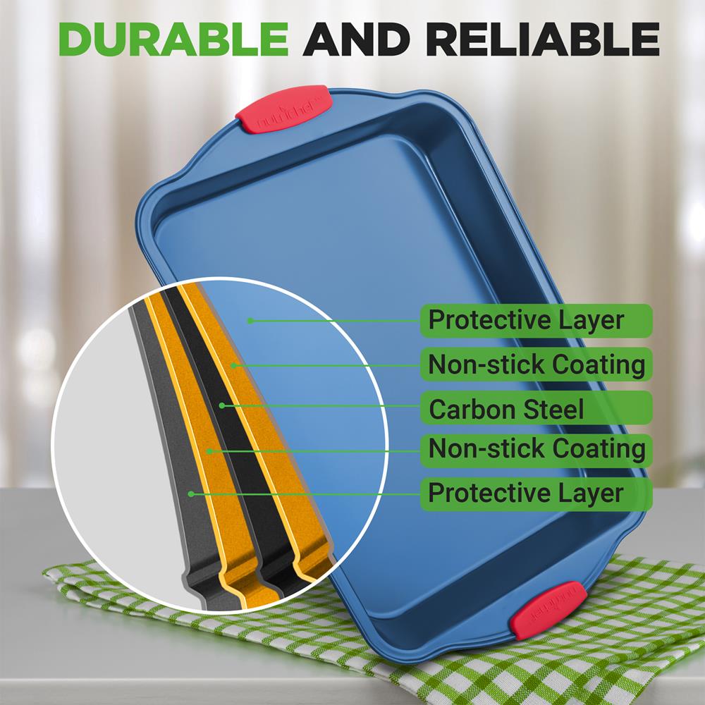 8-Piece Nonstick Bakeware Set, Carbon Steel, Silicone Handles, Blue - Thumbnail 5