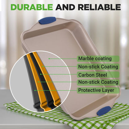 10-Piece Nonstick Bakeware Set - Easy Clean Carbon Steel, Blue Handles