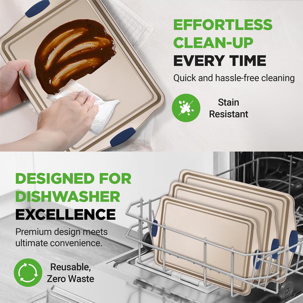 3-Piece Nonstick Bakeware Set - Easy Clean Carbon Steel, Blue Handles - Thumbnail 5