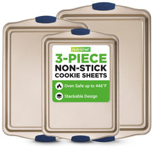 3-Piece Nonstick Bakeware Set - Easy Clean Carbon Steel, Blue Handles