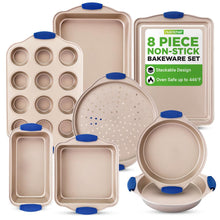 8-Piece Nonstick Bakeware Set - Easy Release Carbon Steel, Blue Handles