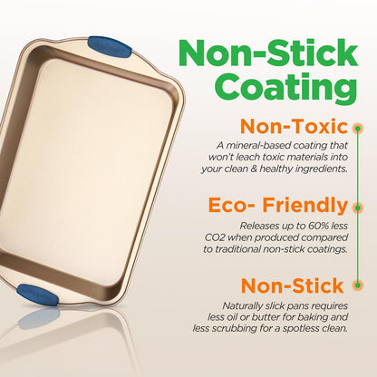 8-Piece Nonstick Bakeware Set - Easy Release Carbon Steel, Blue Handles