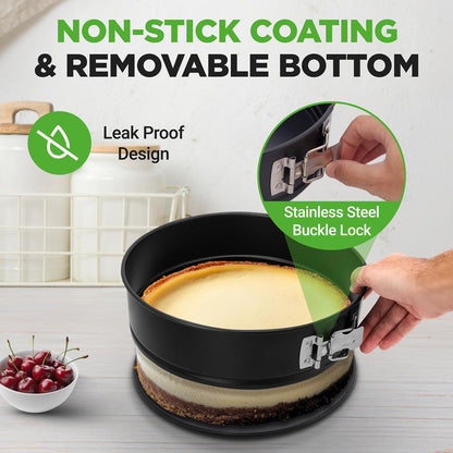 3-Piece Nonstick Springform Pan Set, Easy Release, Carbon Steel, Black