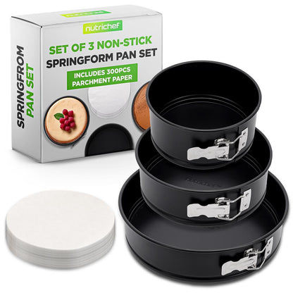 3-Piece Nonstick Springform Pan Set, Easy Release, Carbon Steel, Black