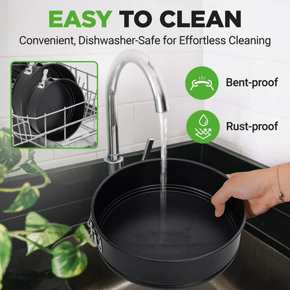 3-Piece Nonstick Springform Pan Set, Easy Release, Carbon Steel, Black