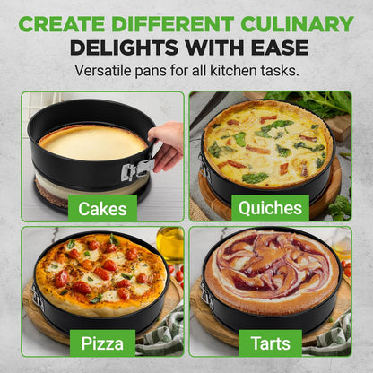 3-Piece Nonstick Springform Pan Set, Easy Release, Carbon Steel, Black