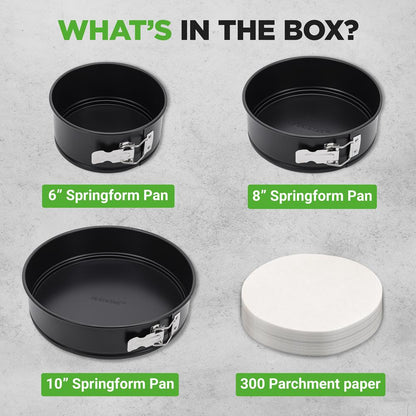 3-Piece Nonstick Springform Pan Set, Easy Release, Carbon Steel, Black