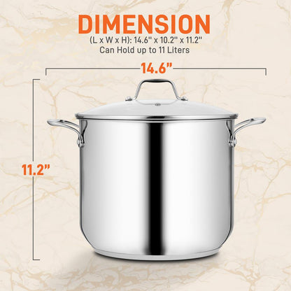 12-Quart Stock Pot, Even Heat, Stainless Steel, Tempered Glass Lid