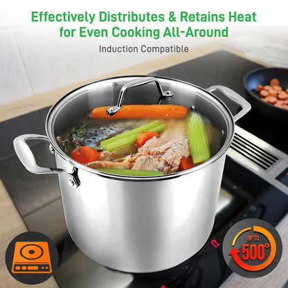 12-Quart Stock Pot, Even Heat, Stainless Steel, Tempered Glass Lid