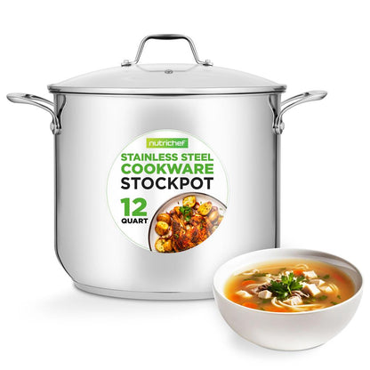 12-Quart Stock Pot, Even Heat, Stainless Steel, Tempered Glass Lid