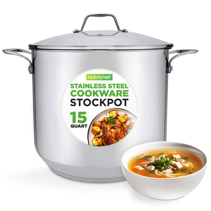 15-Quart Stainless Steel Stock Pot, Induction Safe, Tempered Glass Lid