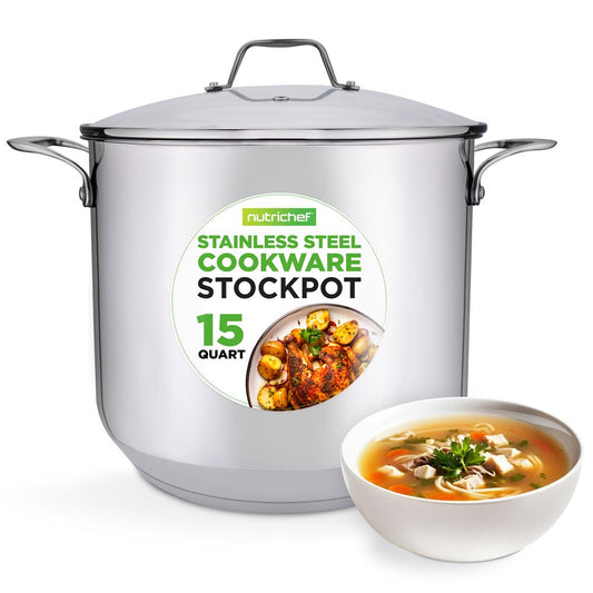 15-Quart Stainless Steel Stock Pot, Induction Safe, Tempered Glass Lid