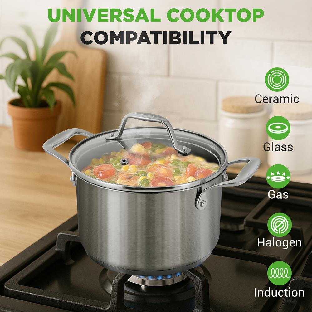 3-Quart Stainless Steel Pot, Even Heat, Glass Lid, Induction Safe - Thumbnail 3