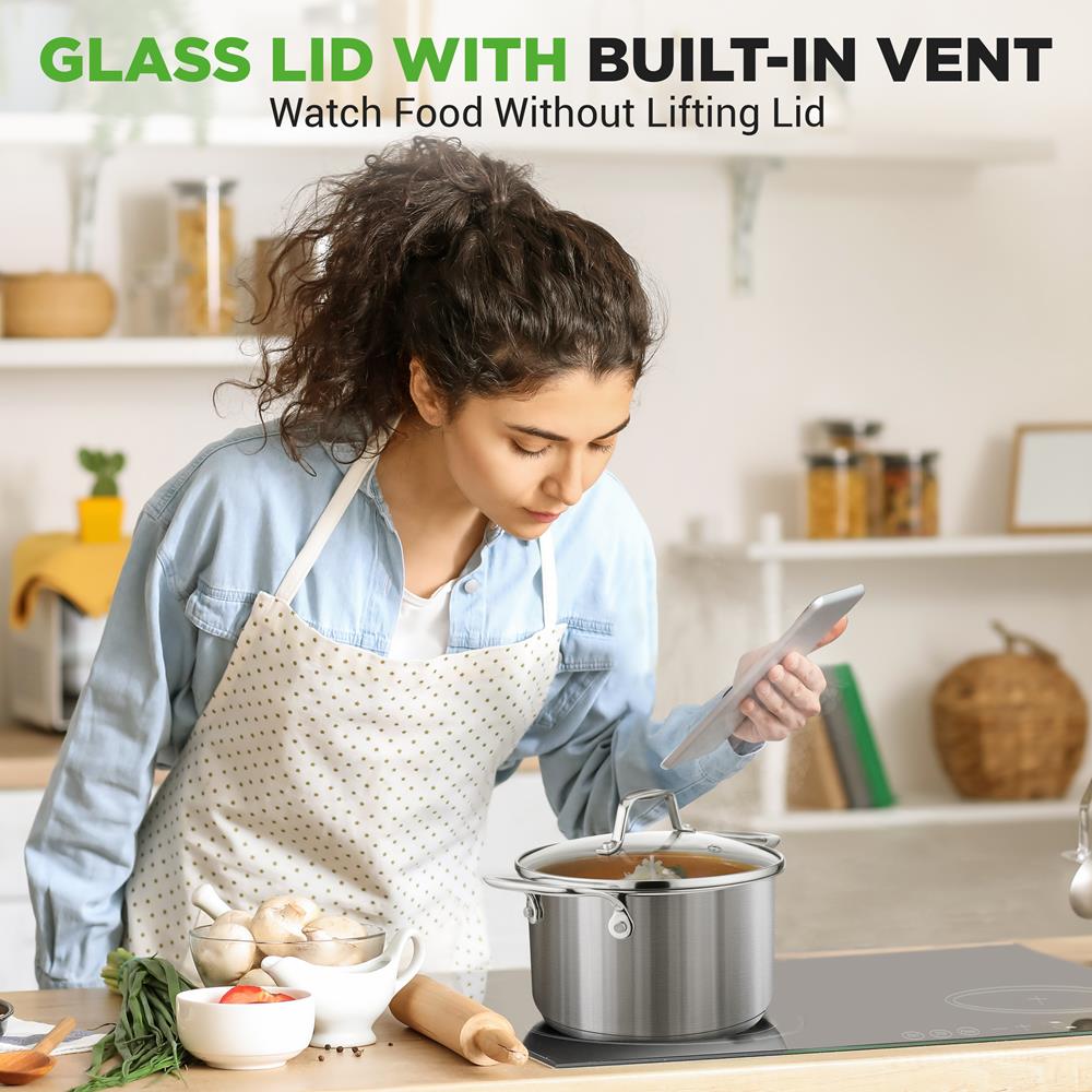 3-Quart Stainless Steel Pot, Even Heat, Glass Lid, Induction Safe - Thumbnail 5