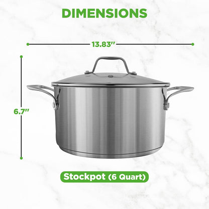 6-Quart Stockpot, Even Heat, Stainless Steel, See-Through Lid