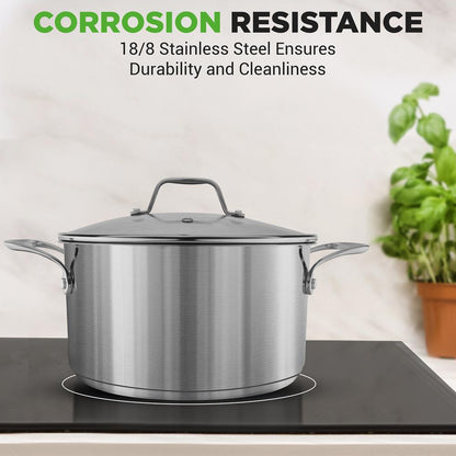 6-Quart Stockpot, Even Heat, Stainless Steel, See-Through Lid