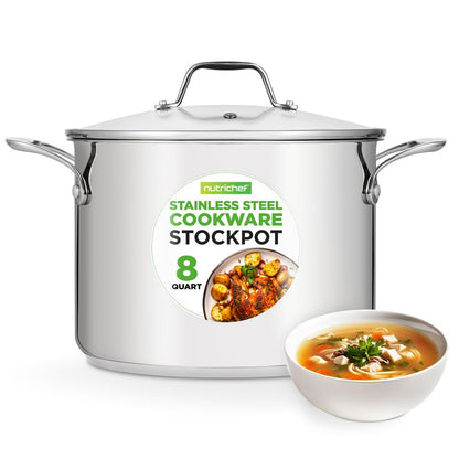 8-Quart Stock Pot, Even Heat, Stainless Steel, See-Through Lid