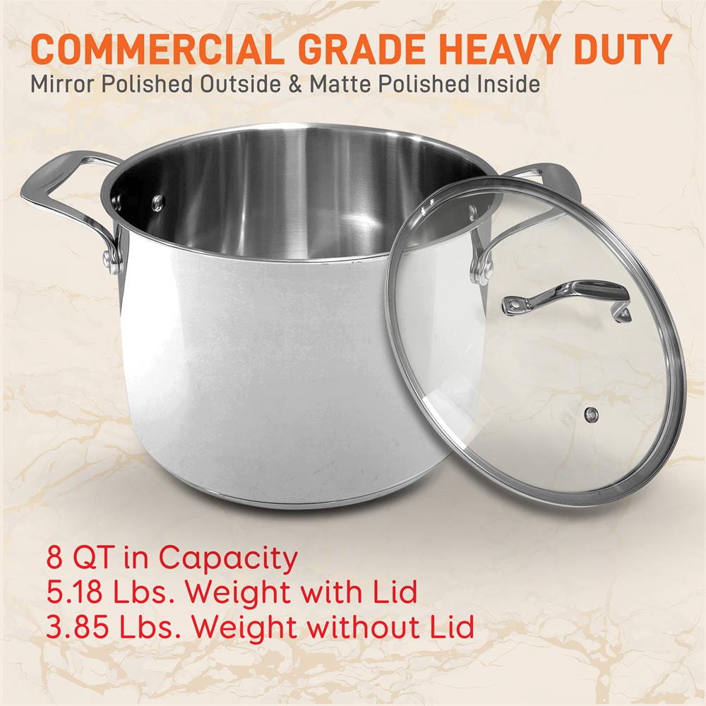 8-Quart Stock Pot, Even Heat, Stainless Steel, See-Through Lid - Thumbnail 4