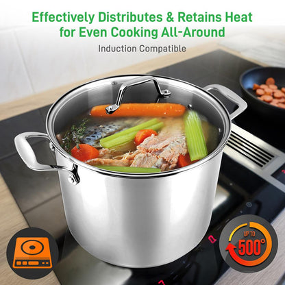 8-Quart Stock Pot, Even Heat, Stainless Steel, See-Through Lid