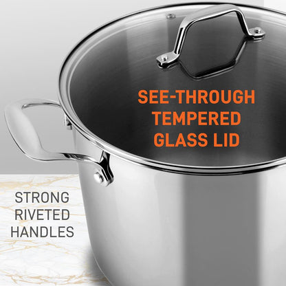 8-Quart Stock Pot, Even Heat, Stainless Steel, See-Through Lid