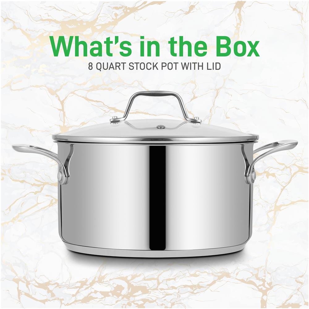 8-Quart Stock Pot, Even Heat, Stainless Steel, See-Through Lid