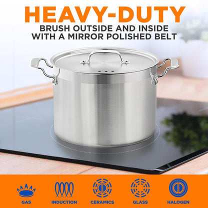 12-Quart Stockpot for Stew & Soup, Induction Compatible, Stainless Steel