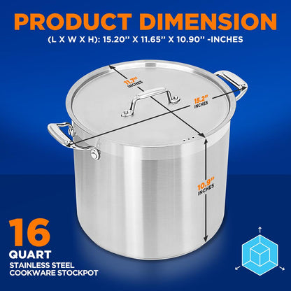 16-Quart Stockpot, Even Heat, Stainless Steel, Induction Compatible