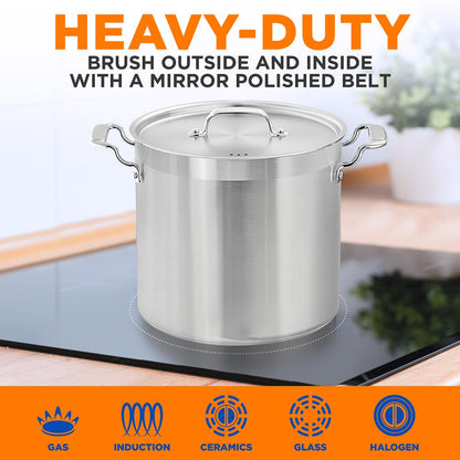 20 Qt Stockpot for Even Heat, Stainless Steel, Induction Compatible