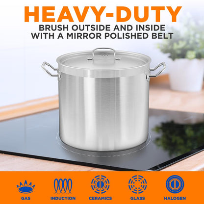 30 Qt Stainless Steel Stockpot, Even Heat, Induction Compatible