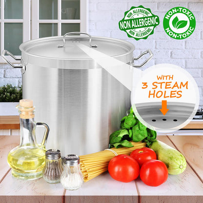 30 Qt Stainless Steel Stockpot, Even Heat, Induction Compatible
