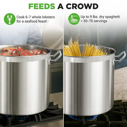 35 Qt Stainless Steel Stockpot, Even Heat, Induction Compatible