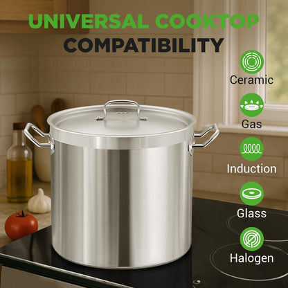 35 Qt Stainless Steel Stockpot, Even Heat, Induction Compatible