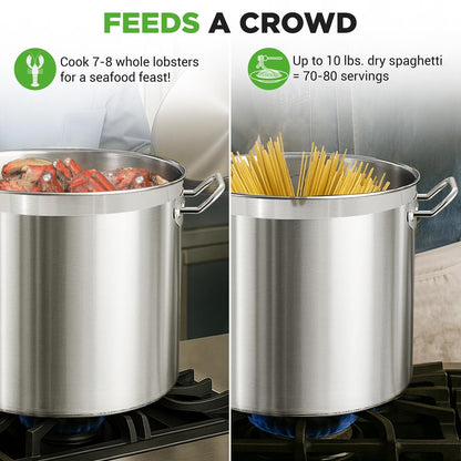 40 Qt Stainless Steel Stockpot, Even Heat, Induction Compatible