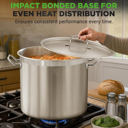 40 Qt Stainless Steel Stockpot, Even Heat, Induction Compatible