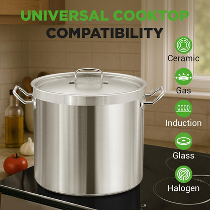 40 Qt Stainless Steel Stockpot, Even Heat, Induction Compatible