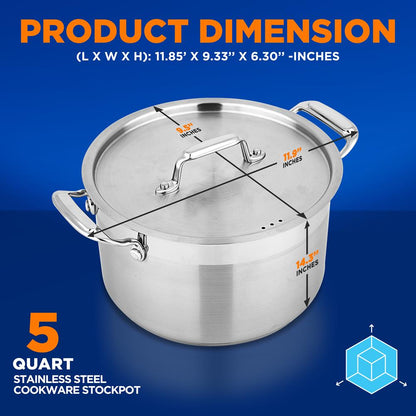5-Quart Stockpot for Even Heat, Stainless Steel, Induction Compatible